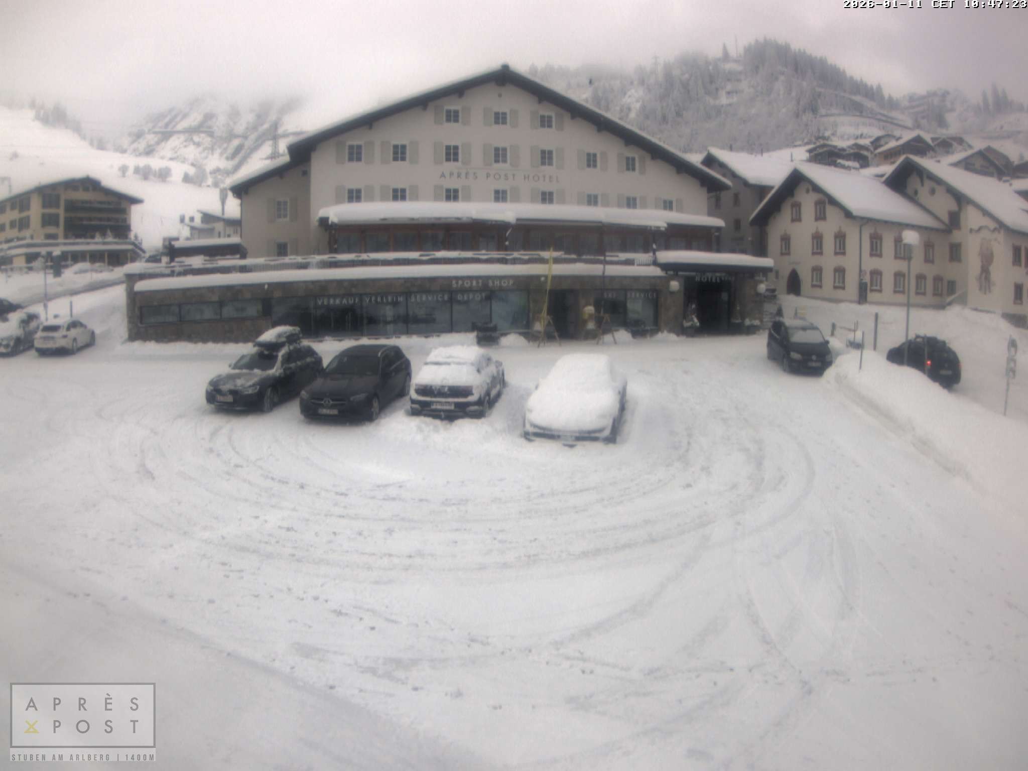 Archiv Foto Webcam Stuben am Arlberg - Blick auf das Après Post Hotel