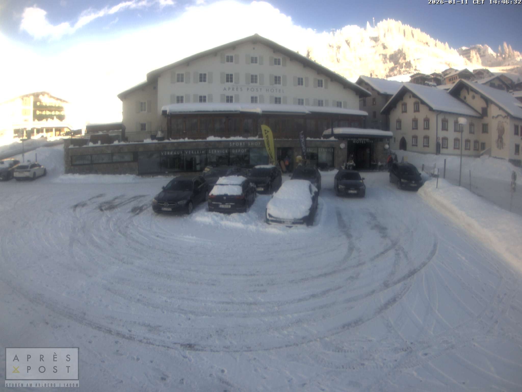 Archiv Foto Webcam Stuben am Arlberg - Blick auf das Après Post Hotel