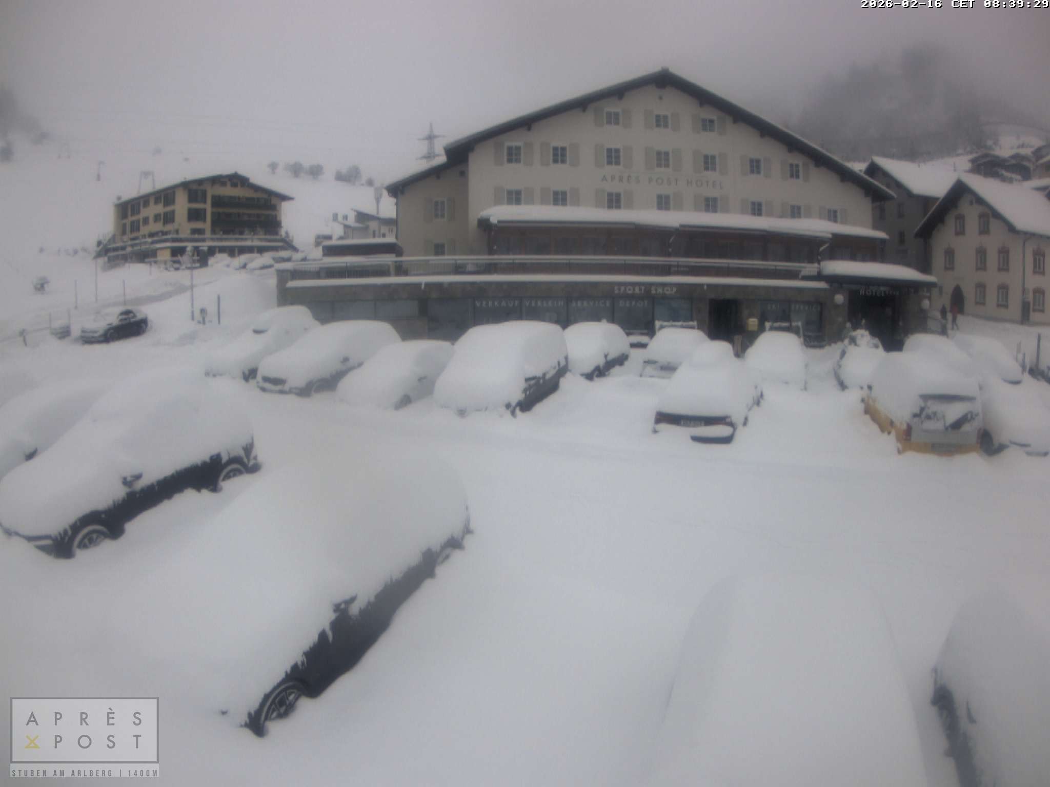 Archiv Foto Webcam Stuben am Arlberg - Blick auf das Après Post Hotel