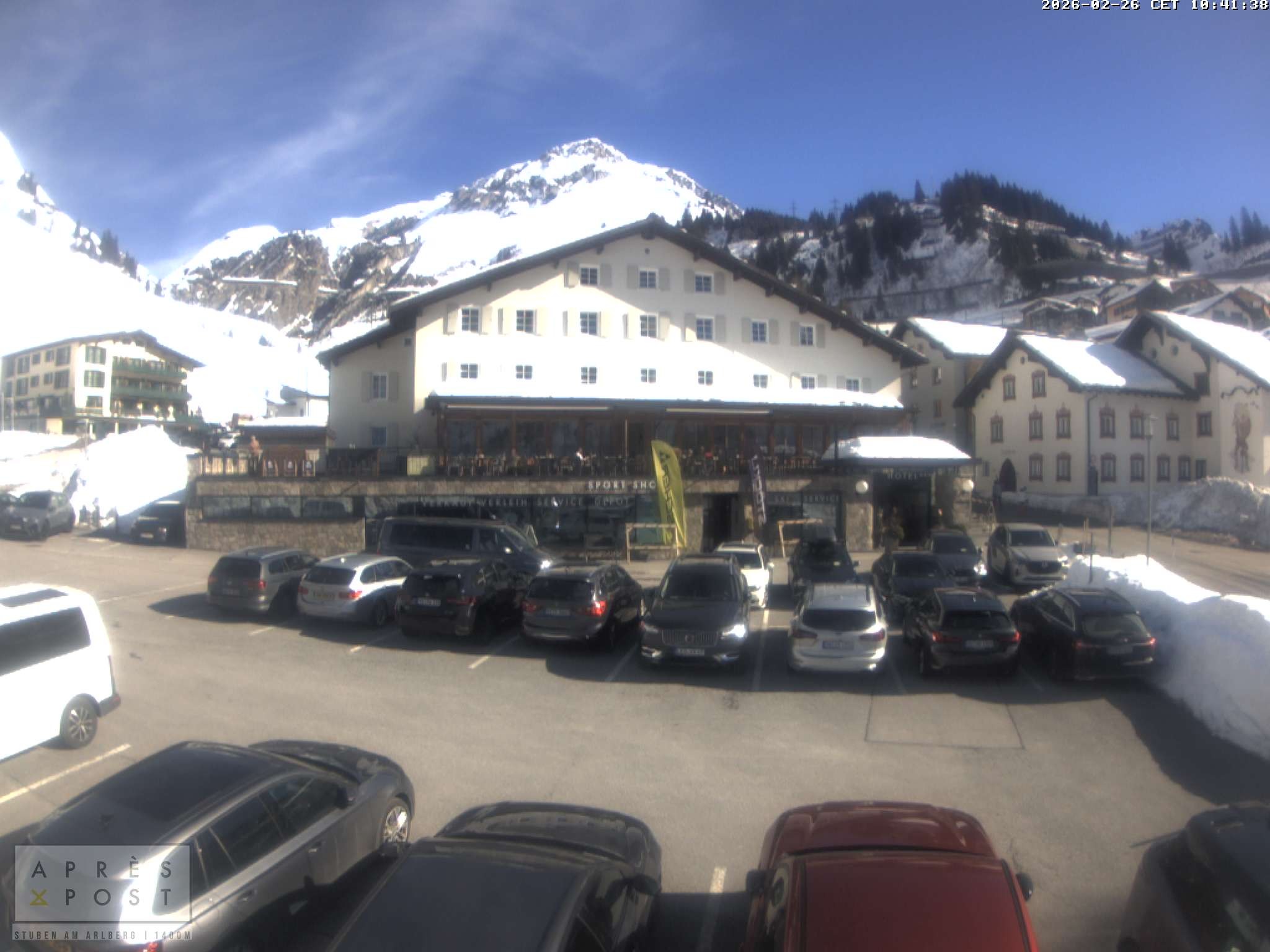 Archiv Foto Webcam Stuben am Arlberg - Blick auf das Après Post Hotel