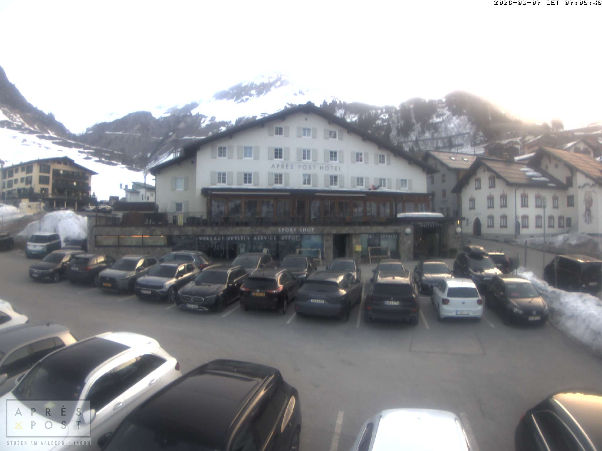 Archiv Foto Webcam Stuben am Arlberg - Blick auf das Après Post Hotel