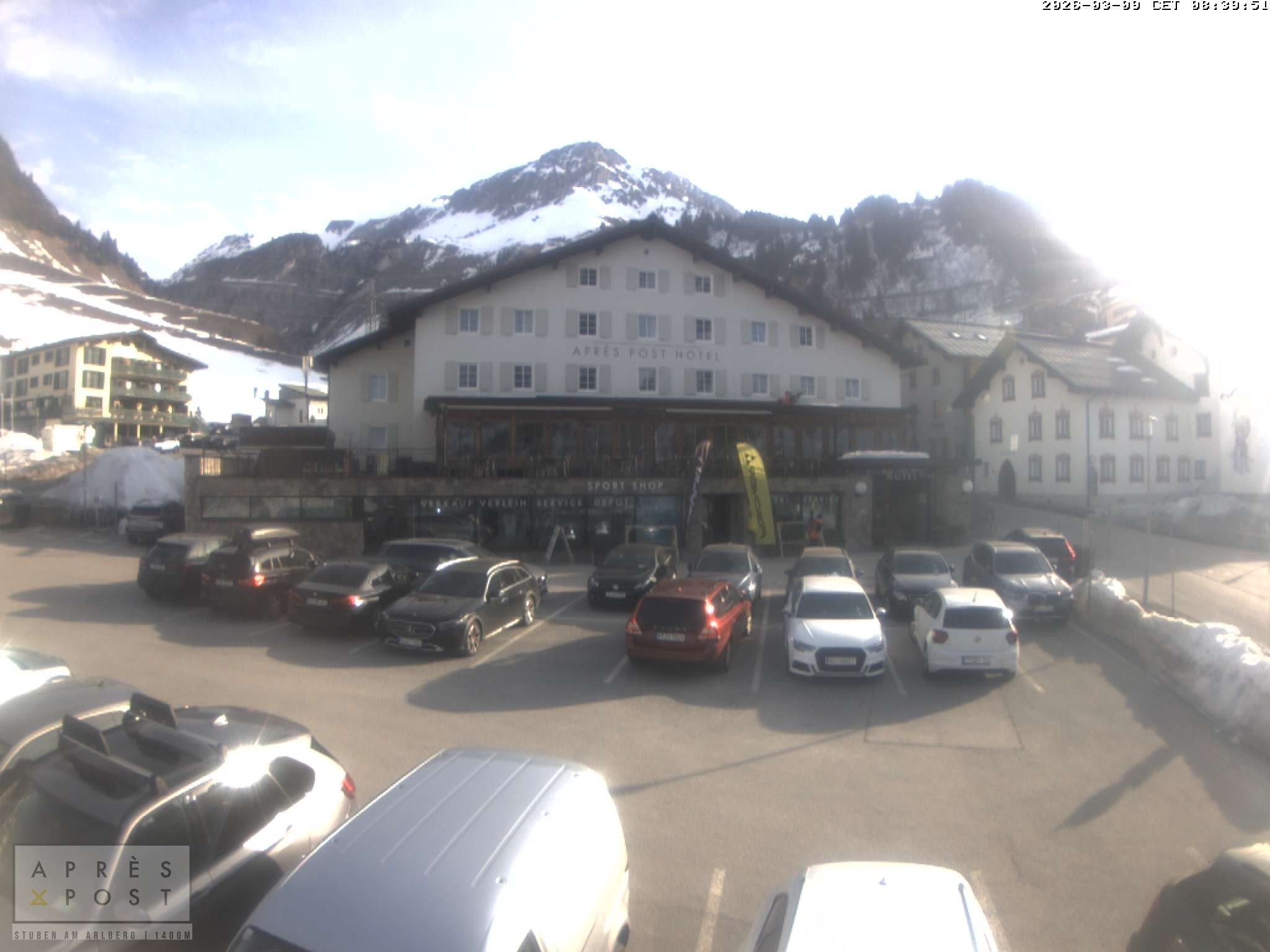 Archiv Foto Webcam Stuben am Arlberg - Blick auf das Après Post Hotel