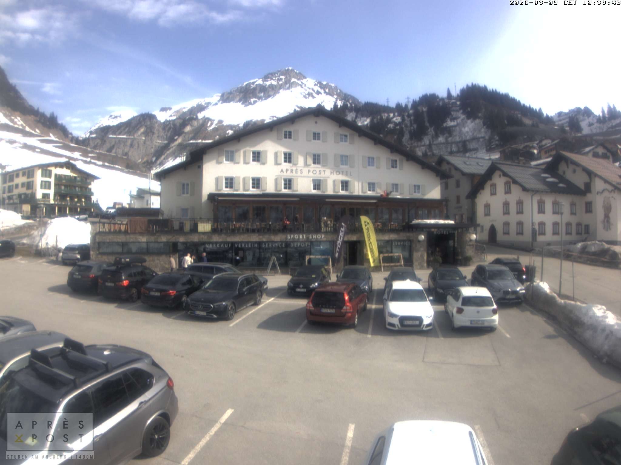 Archiv Foto Webcam Stuben am Arlberg - Blick auf das Après Post Hotel