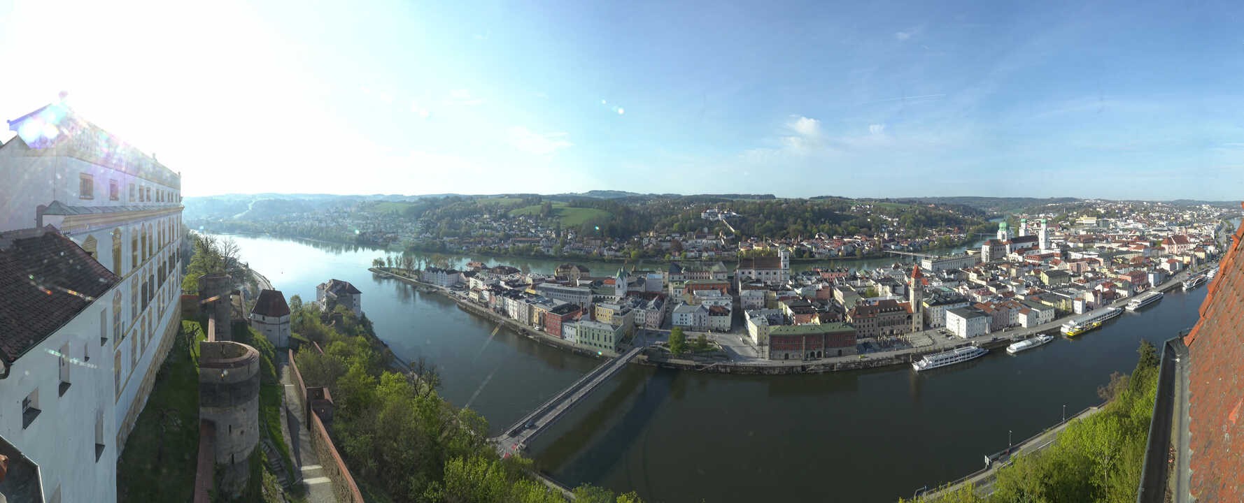 Archiv Foto Webcam Passau: Blick von der Veste Oberhaus auf Donau und Altstadt