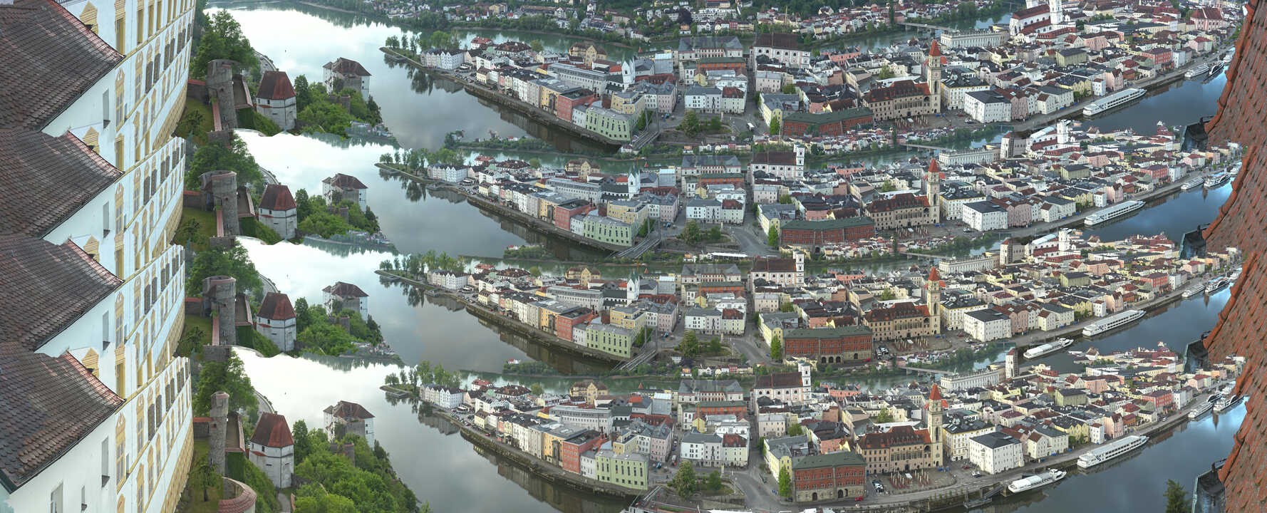 Archiv Foto Webcam Passau: Blick von der Veste Oberhaus auf Donau und Altstadt