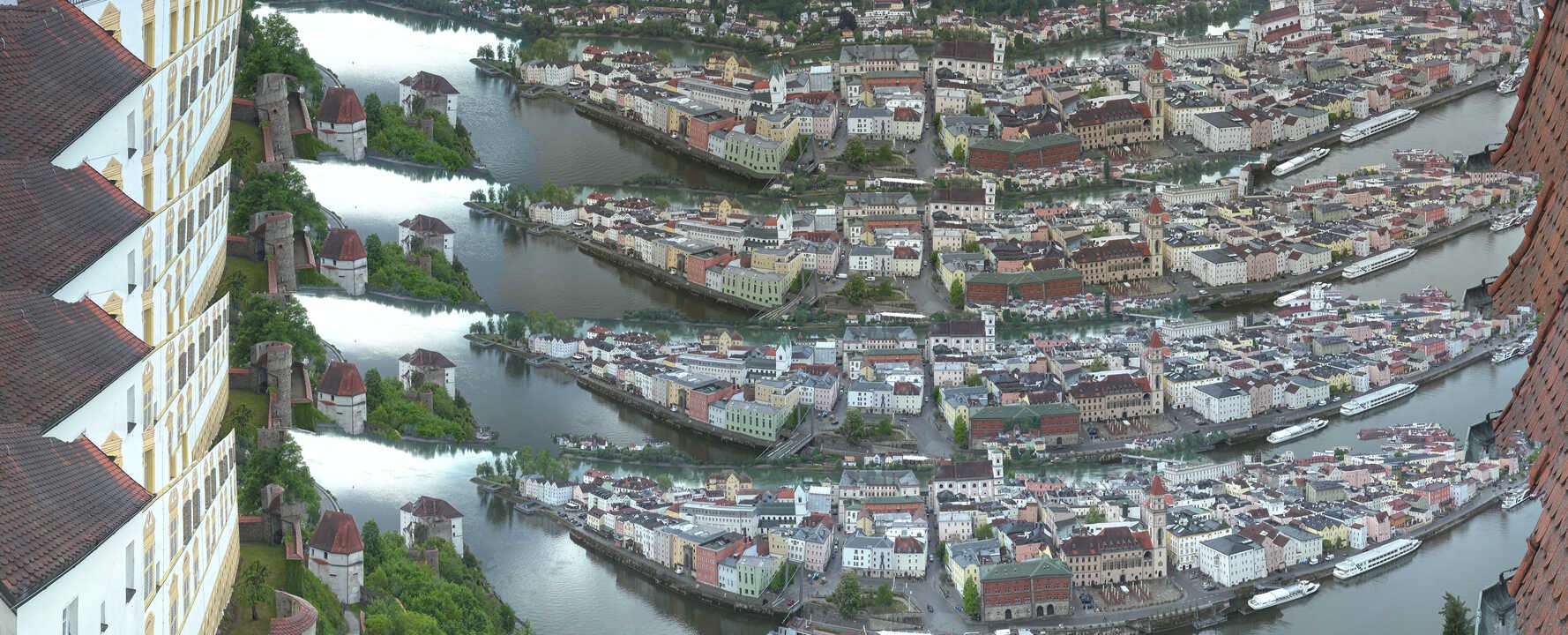 Archiv Foto Webcam Passau: Blick von der Veste Oberhaus auf Donau und Altstadt