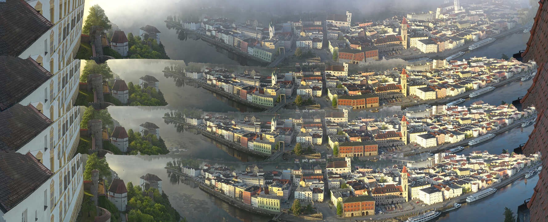 Archiv Foto Webcam Passau: Blick von der Veste Oberhaus auf Donau und Altstadt