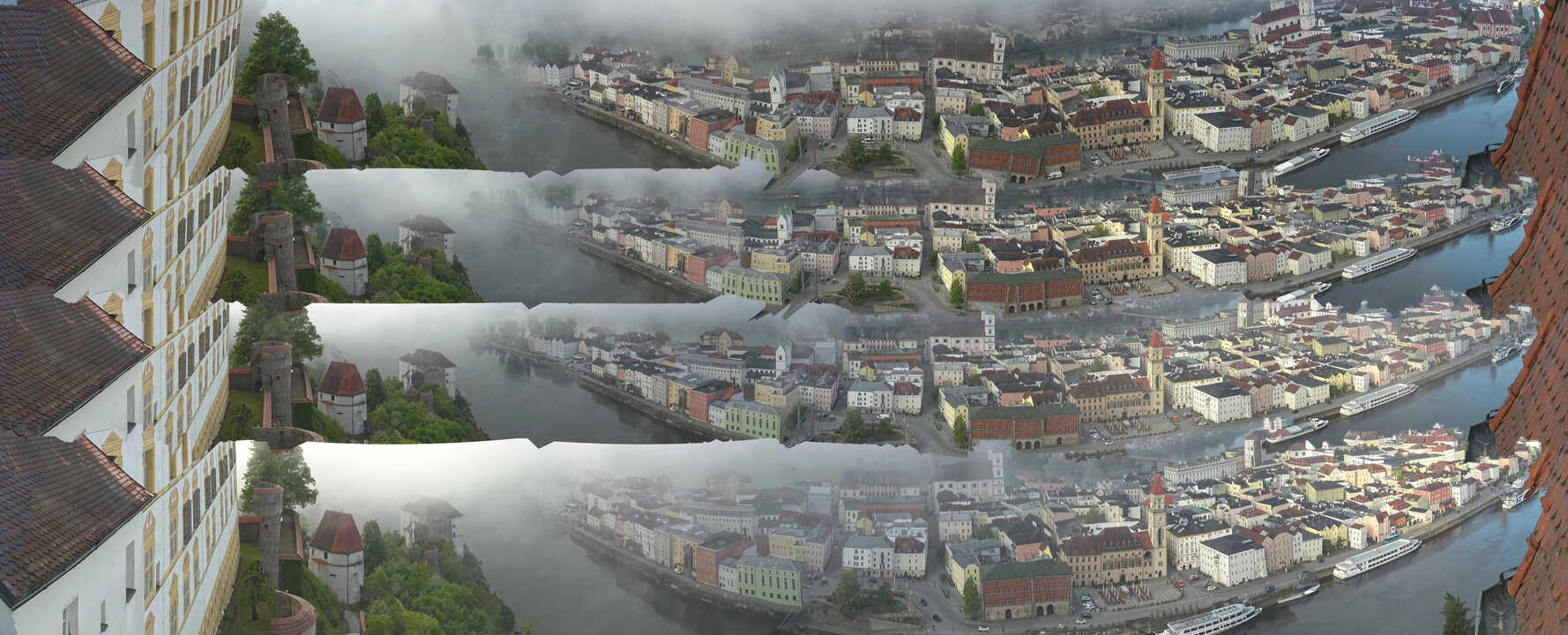 Archiv Foto Webcam Passau: Blick von der Veste Oberhaus auf Donau und Altstadt