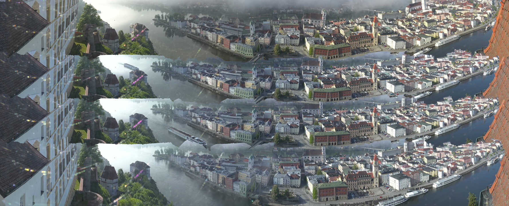 Archiv Foto Webcam Passau: Blick von der Veste Oberhaus auf Donau und Altstadt