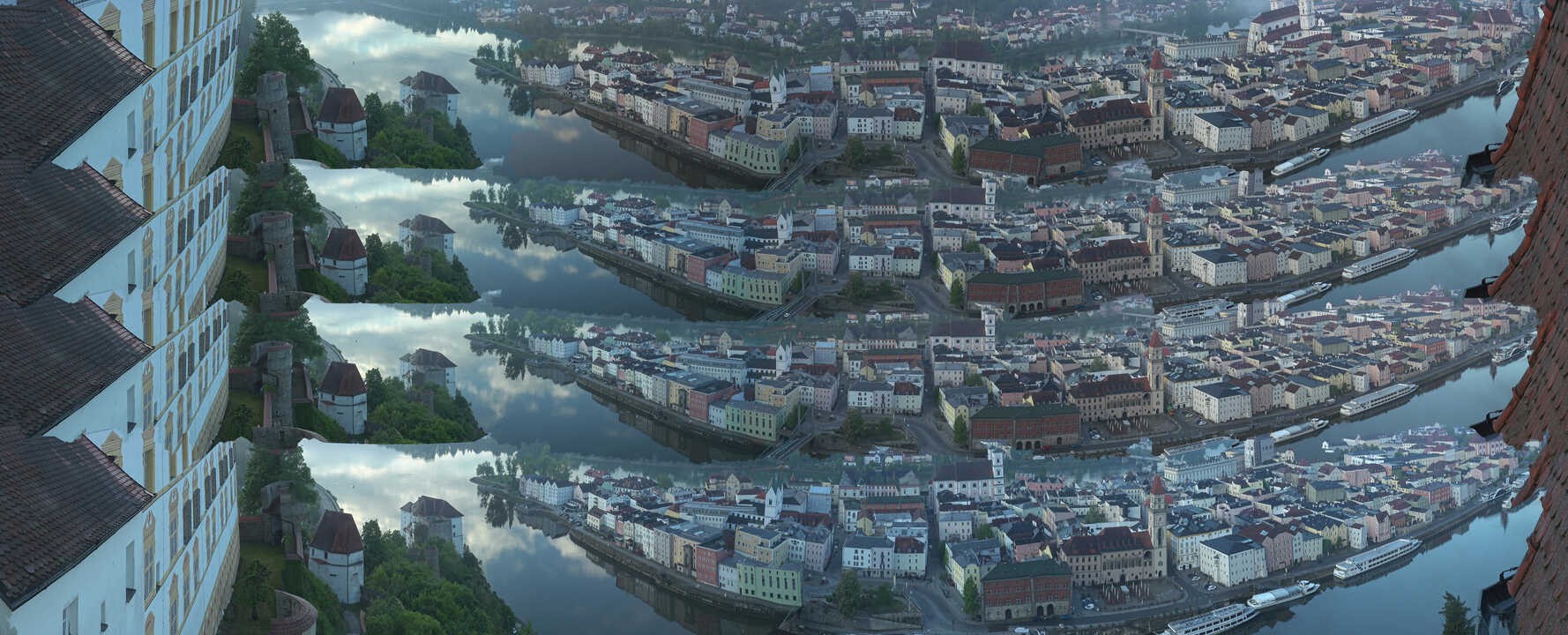 Archiv Foto Webcam Passau: Blick von der Veste Oberhaus auf Donau und Altstadt