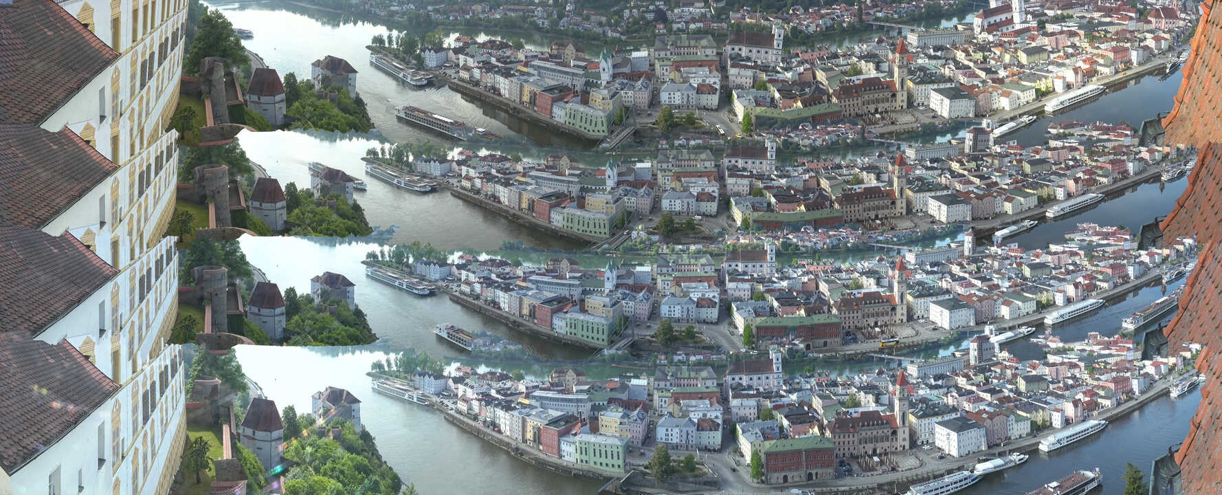 Archiv Foto Webcam Passau: Blick von der Veste Oberhaus auf Donau und Altstadt