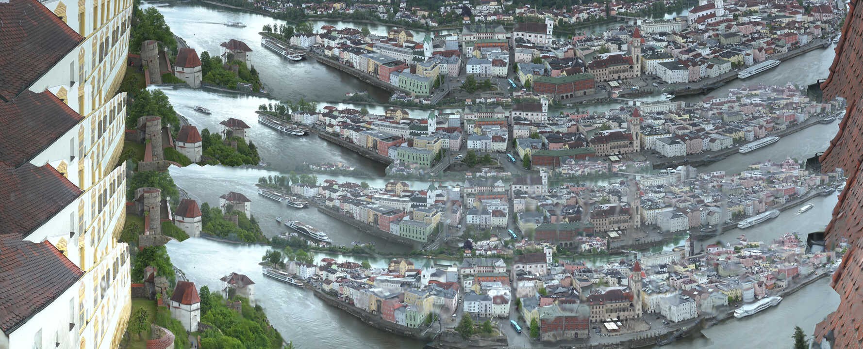 Archiv Foto Webcam Passau: Blick von der Veste Oberhaus auf Donau und Altstadt