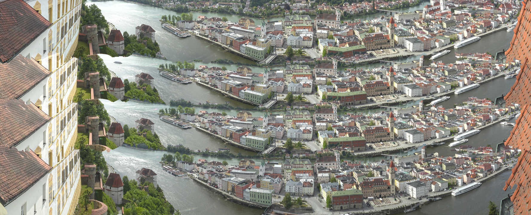 Archiv Foto Webcam Passau: Blick von der Veste Oberhaus auf Donau und Altstadt