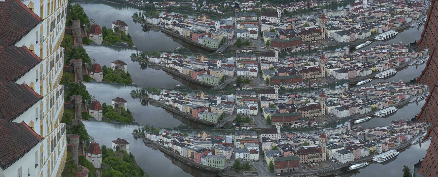 Archiv Foto Webcam Passau: Blick von der Veste Oberhaus auf Donau und Altstadt