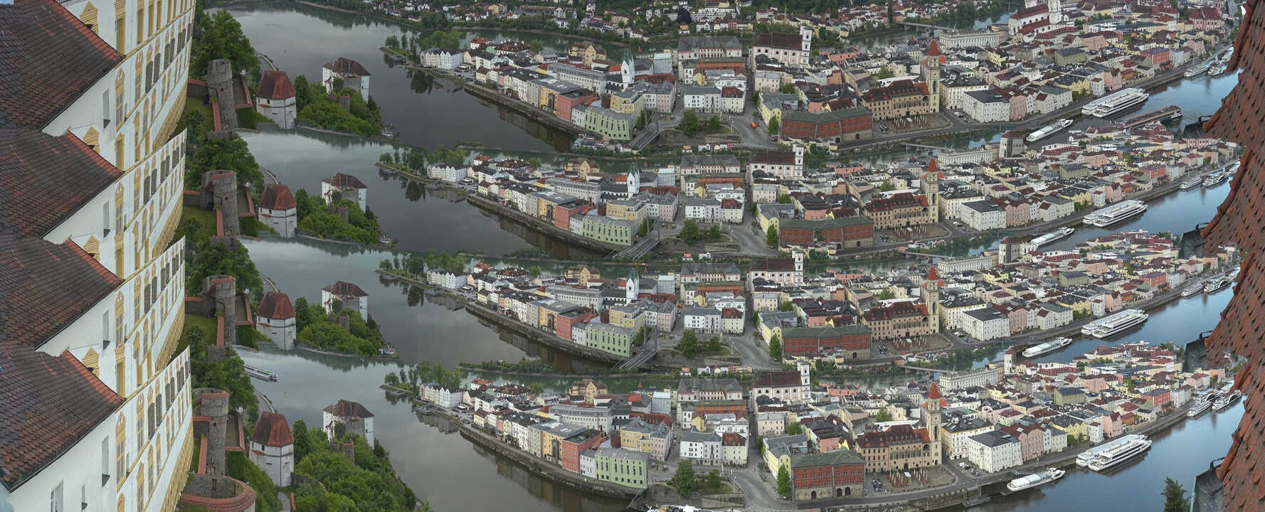 Archiv Foto Webcam Passau: Blick von der Veste Oberhaus auf Donau und Altstadt