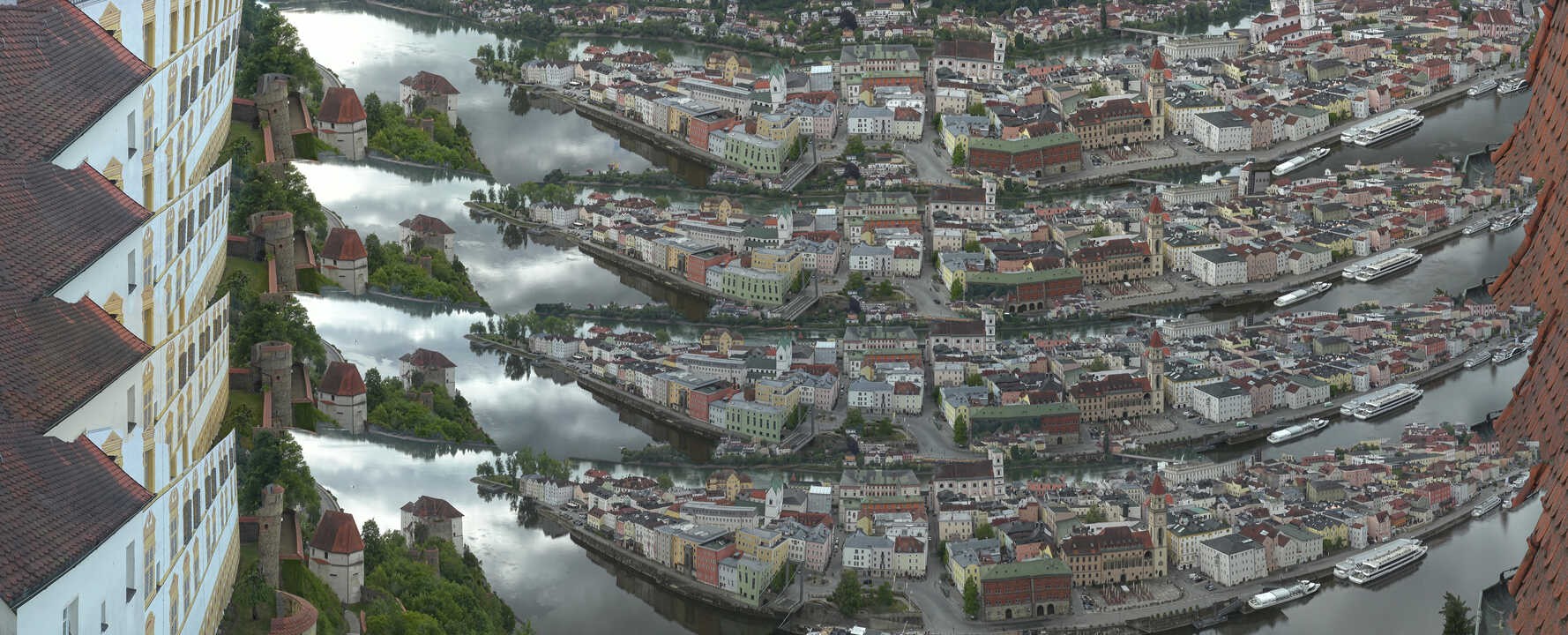 Archiv Foto Webcam Passau: Blick von der Veste Oberhaus auf Donau und Altstadt
