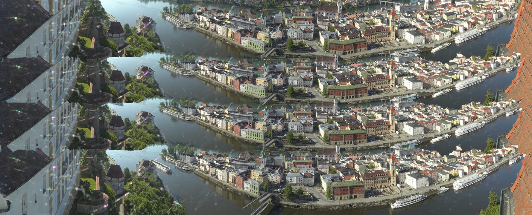 Archiv Foto Webcam Passau: Blick von der Veste Oberhaus auf Donau und Altstadt