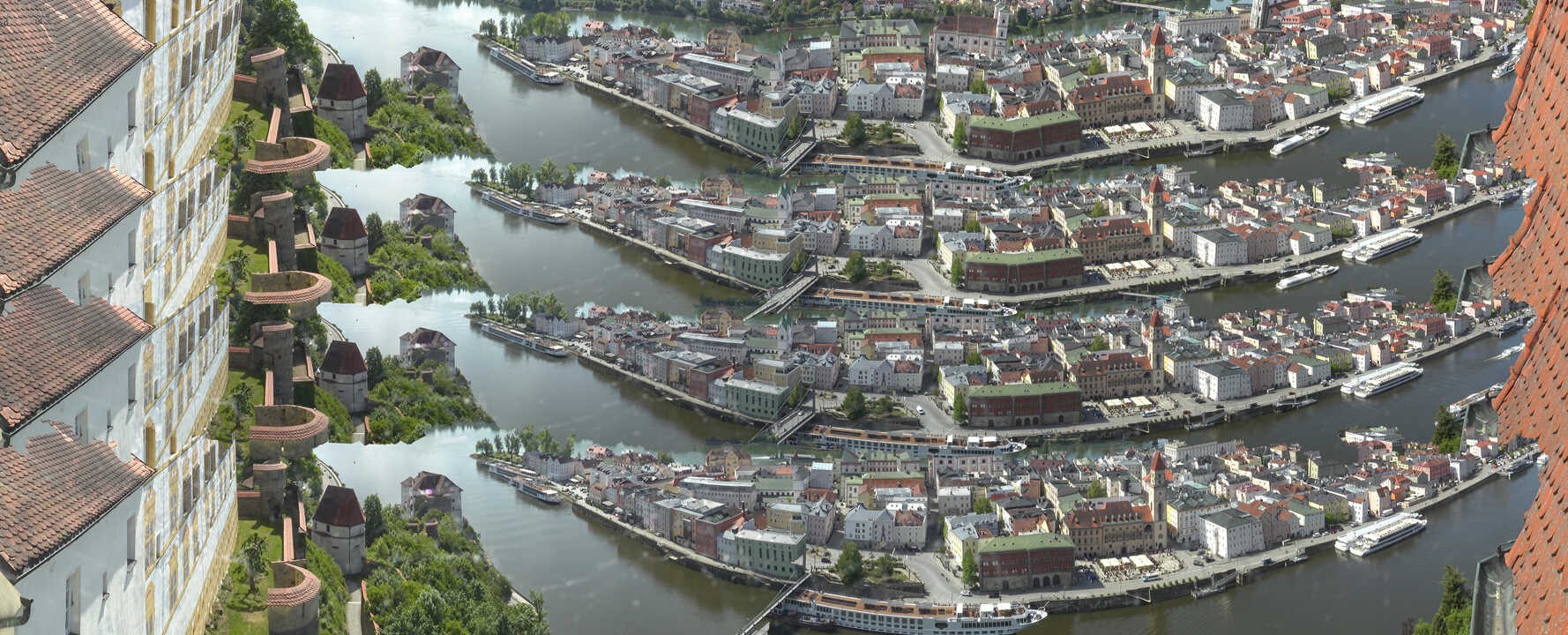 Archiv Foto Webcam Passau: Blick von der Veste Oberhaus auf Donau und Altstadt