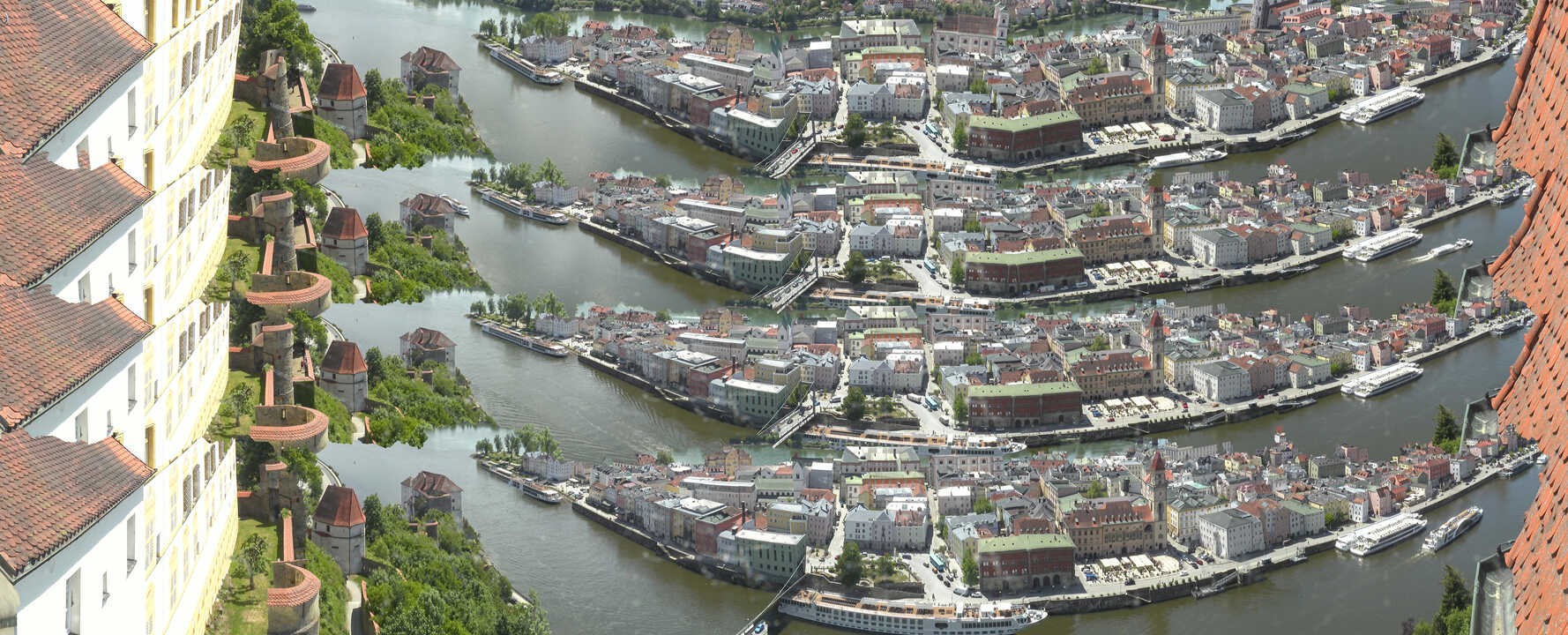 Archiv Foto Webcam Passau: Blick von der Veste Oberhaus auf Donau und Altstadt