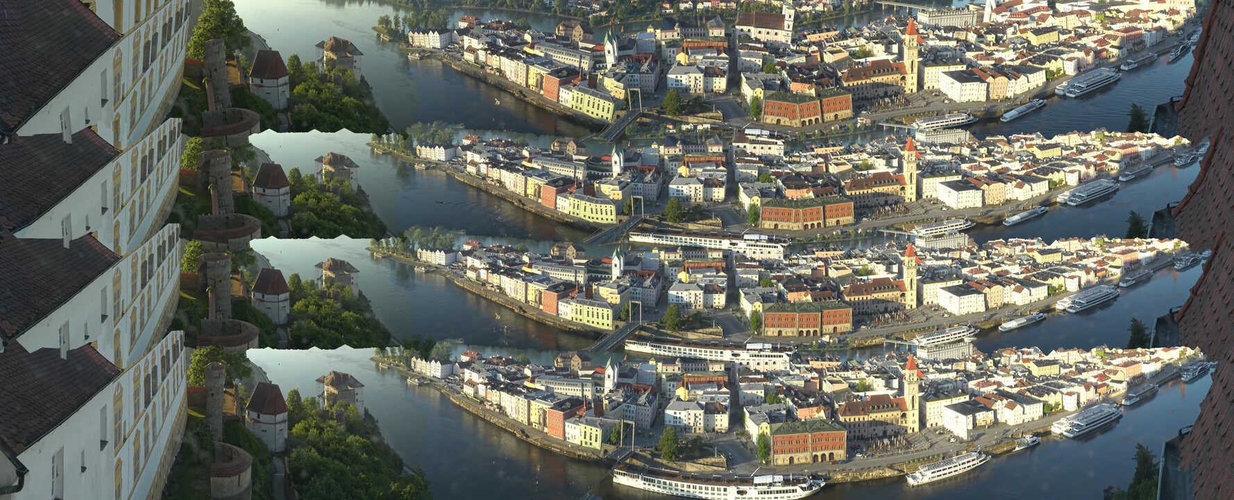 Archiv Foto Webcam Passau: Blick von der Veste Oberhaus auf Donau und Altstadt