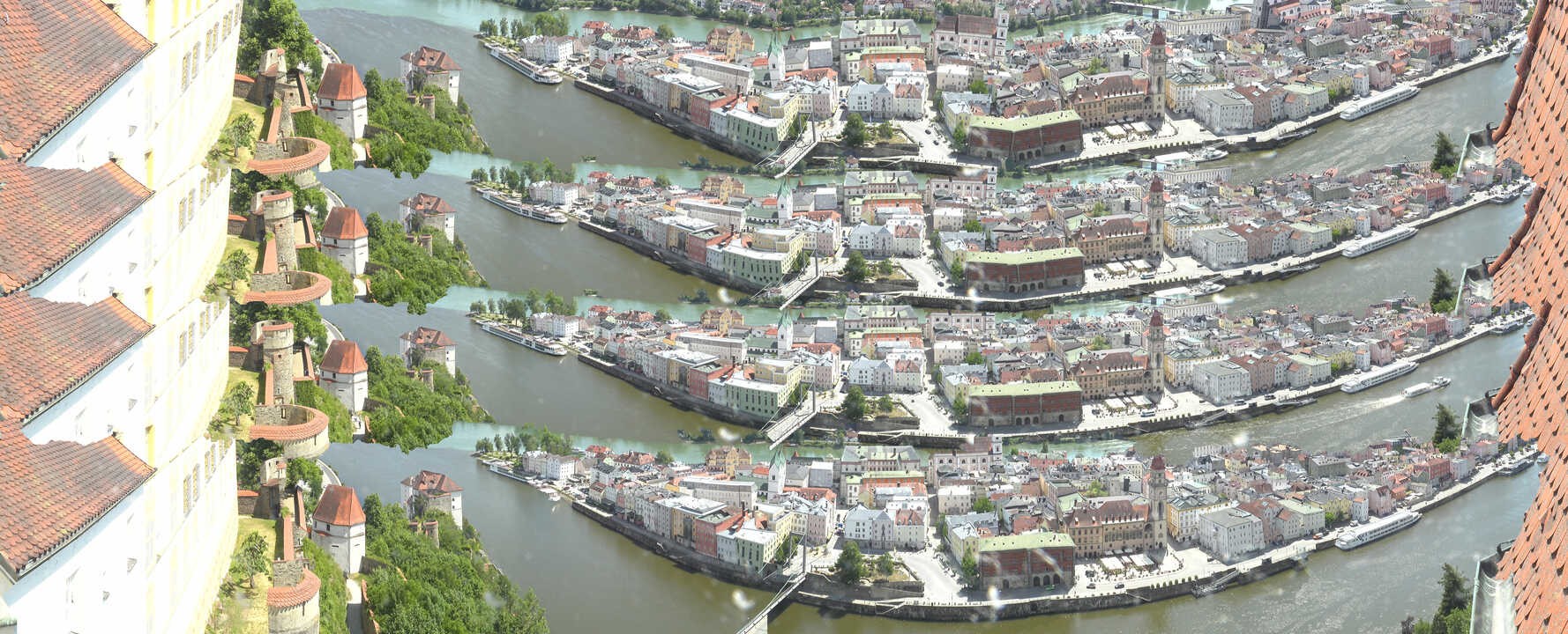 Archiv Foto Webcam Passau: Blick von der Veste Oberhaus auf Donau und Altstadt