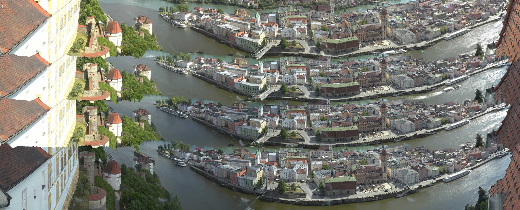 Archiv Foto Webcam Passau: Blick von der Veste Oberhaus auf Donau und Altstadt