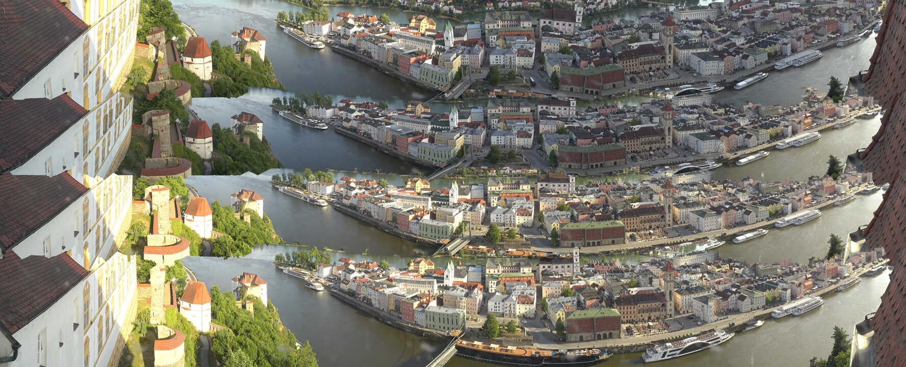 Archiv Foto Webcam Passau: Blick von der Veste Oberhaus auf Donau und Altstadt