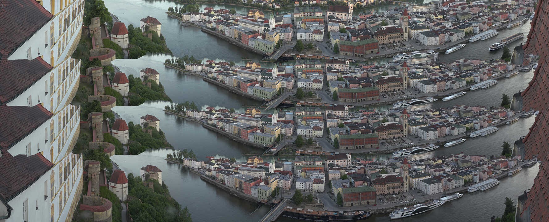 Archiv Foto Webcam Passau: Blick von der Veste Oberhaus auf Donau und Altstadt