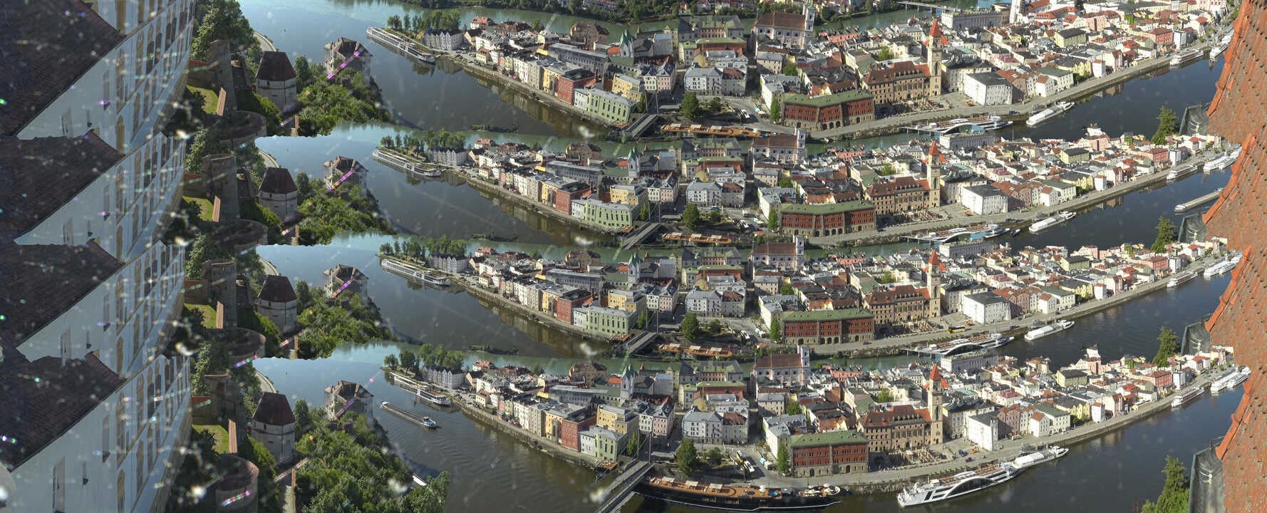 Archiv Foto Webcam Passau: Blick von der Veste Oberhaus auf Donau und Altstadt