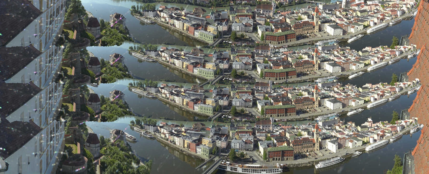 Archiv Foto Webcam Passau: Blick von der Veste Oberhaus auf Donau und Altstadt