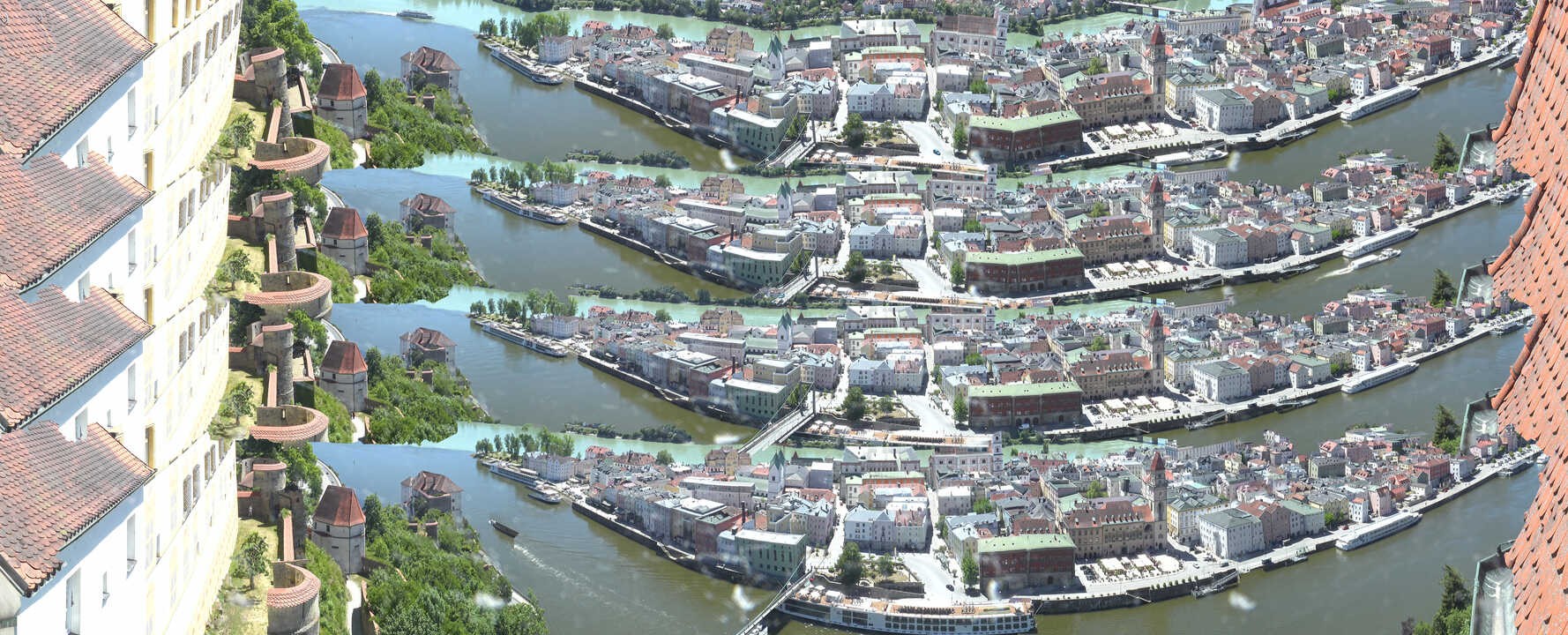 Archiv Foto Webcam Passau: Blick von der Veste Oberhaus auf Donau und Altstadt