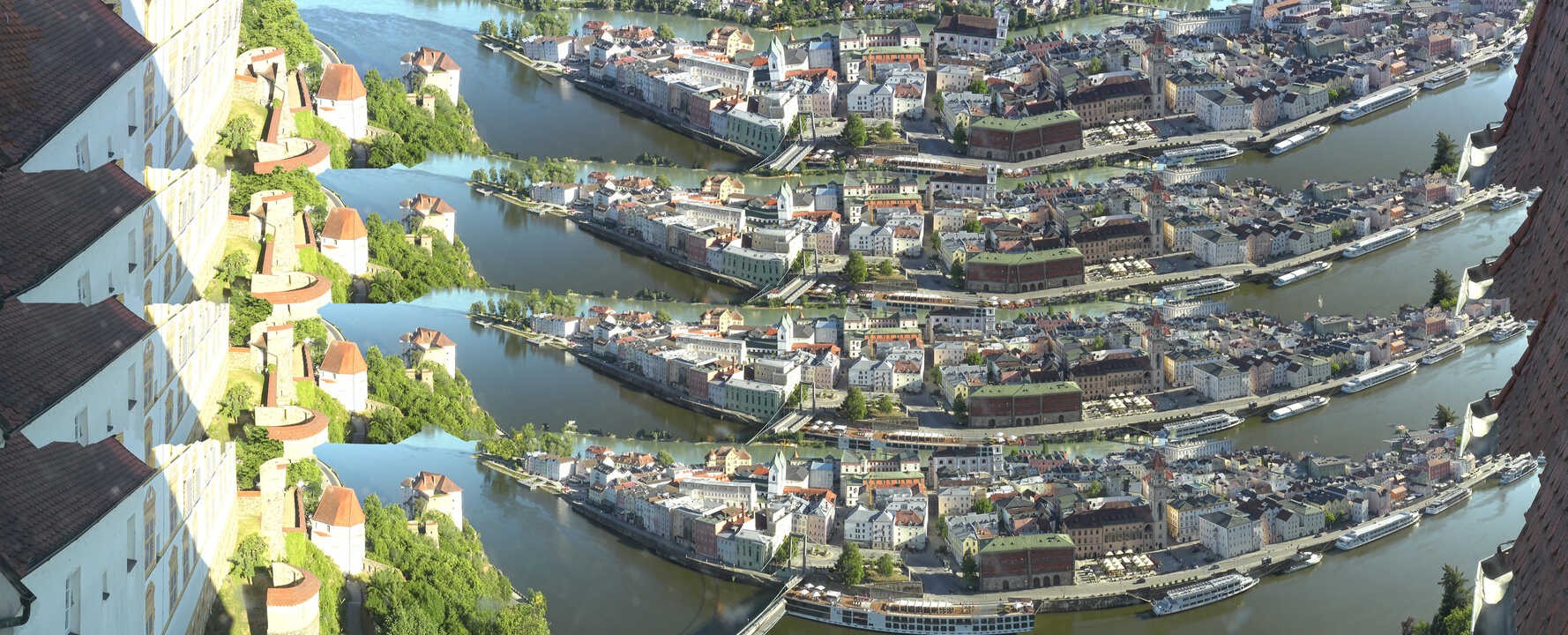 Archiv Foto Webcam Passau: Blick von der Veste Oberhaus auf Donau und Altstadt