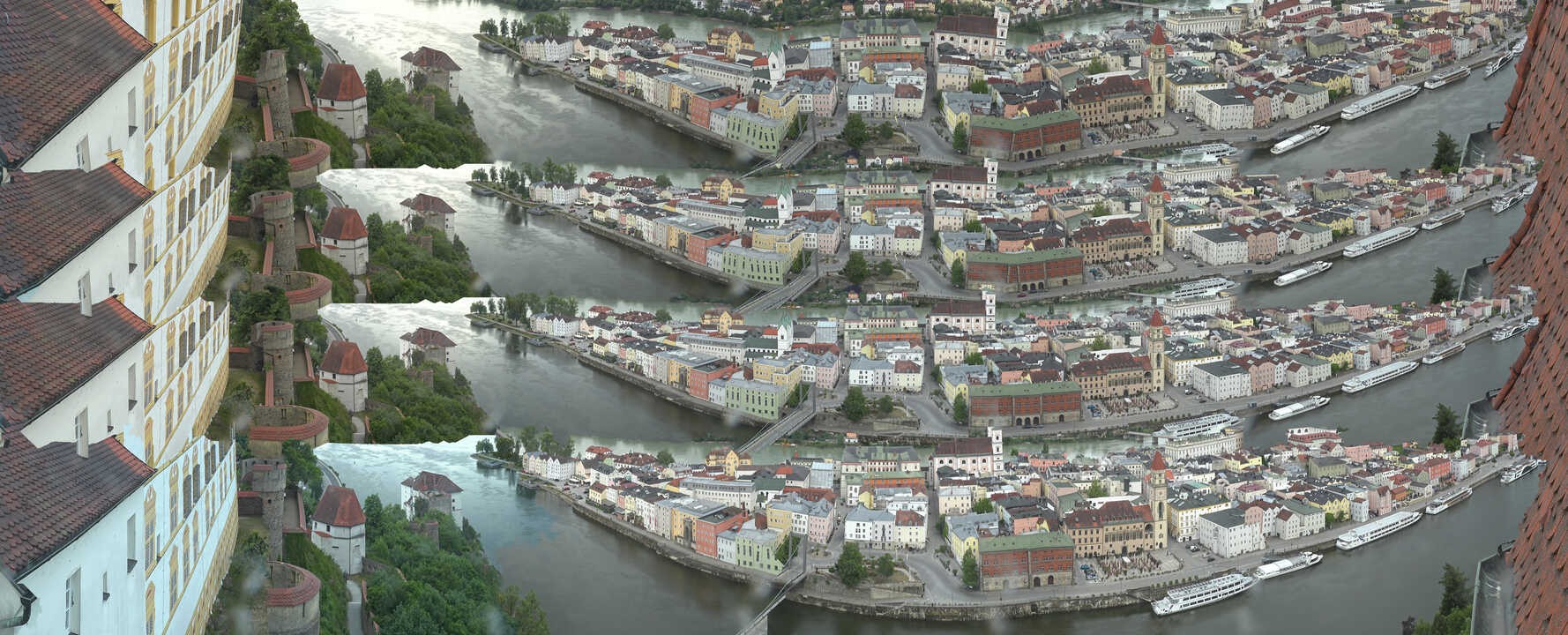 Archiv Foto Webcam Passau: Blick von der Veste Oberhaus auf Donau und Altstadt