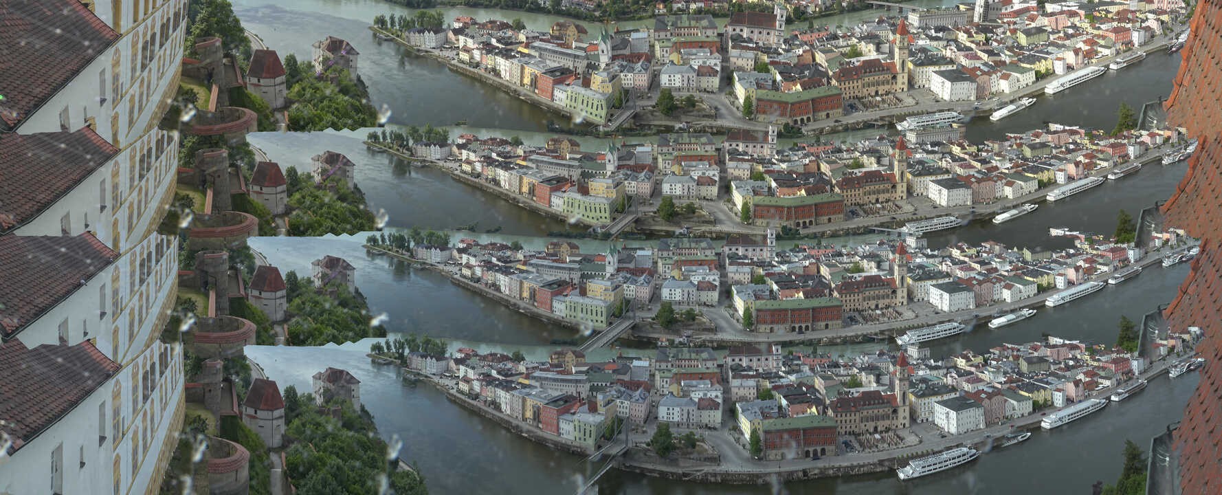Archiv Foto Webcam Passau: Blick von der Veste Oberhaus auf Donau und Altstadt