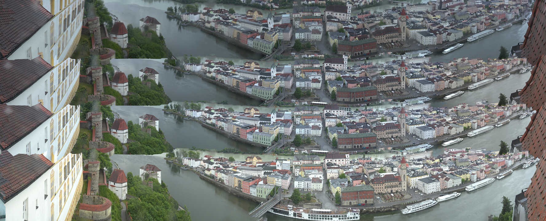 Archiv Foto Webcam Passau: Blick von der Veste Oberhaus auf Donau und Altstadt
