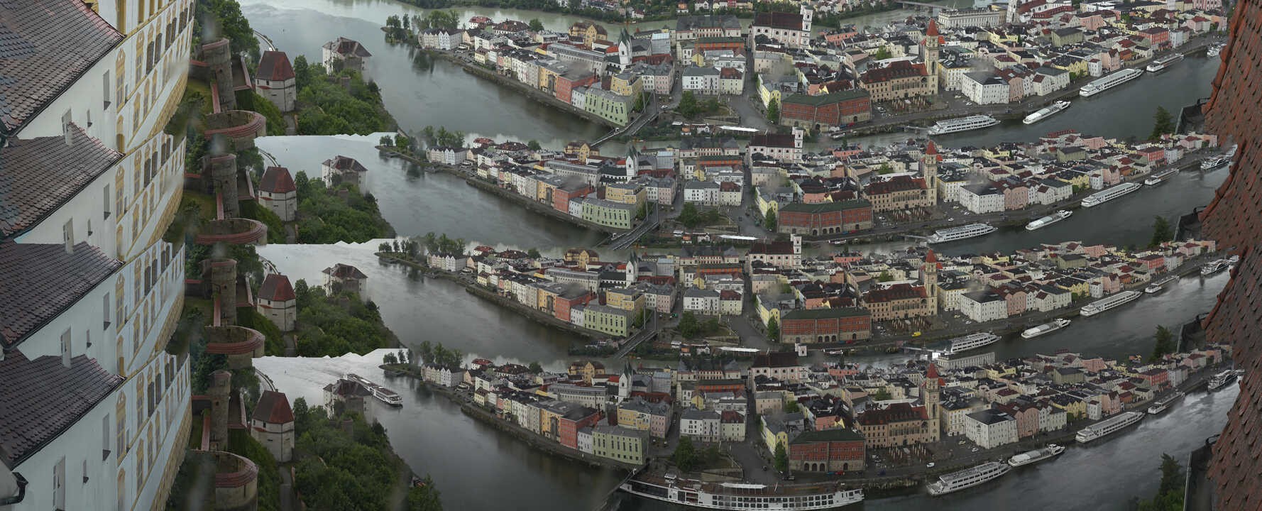 Archiv Foto Webcam Passau: Blick von der Veste Oberhaus auf Donau und Altstadt