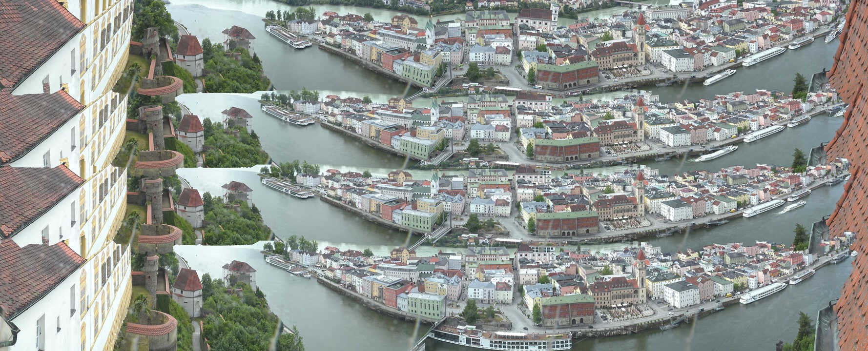 Archiv Foto Webcam Passau: Blick von der Veste Oberhaus auf Donau und Altstadt