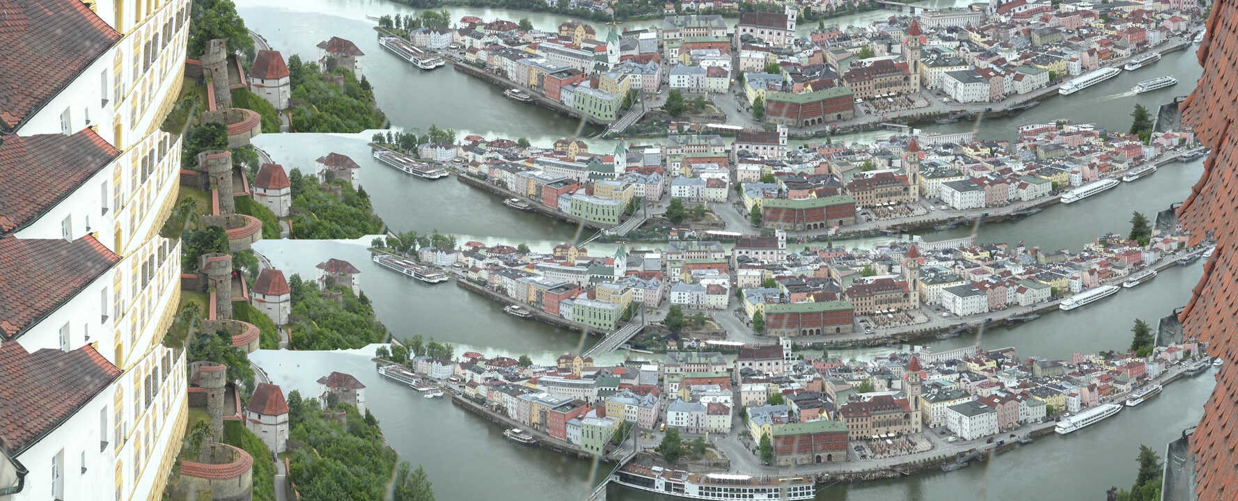 Archiv Foto Webcam Passau: Blick von der Veste Oberhaus auf Donau und Altstadt