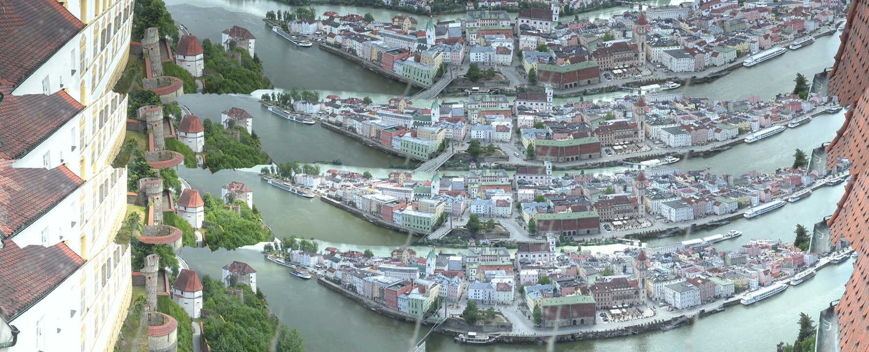 Archiv Foto Webcam Passau: Blick von der Veste Oberhaus auf Donau und Altstadt