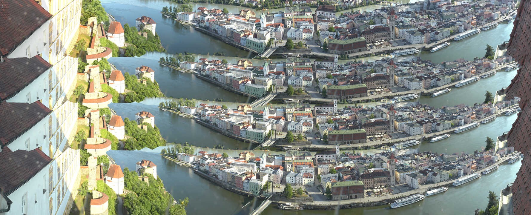 Archiv Foto Webcam Passau: Blick von der Veste Oberhaus auf Donau und Altstadt