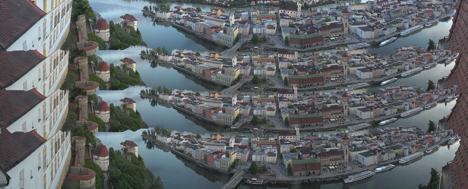 Archiv Foto Webcam Passau: Blick von der Veste Oberhaus auf Donau und Altstadt