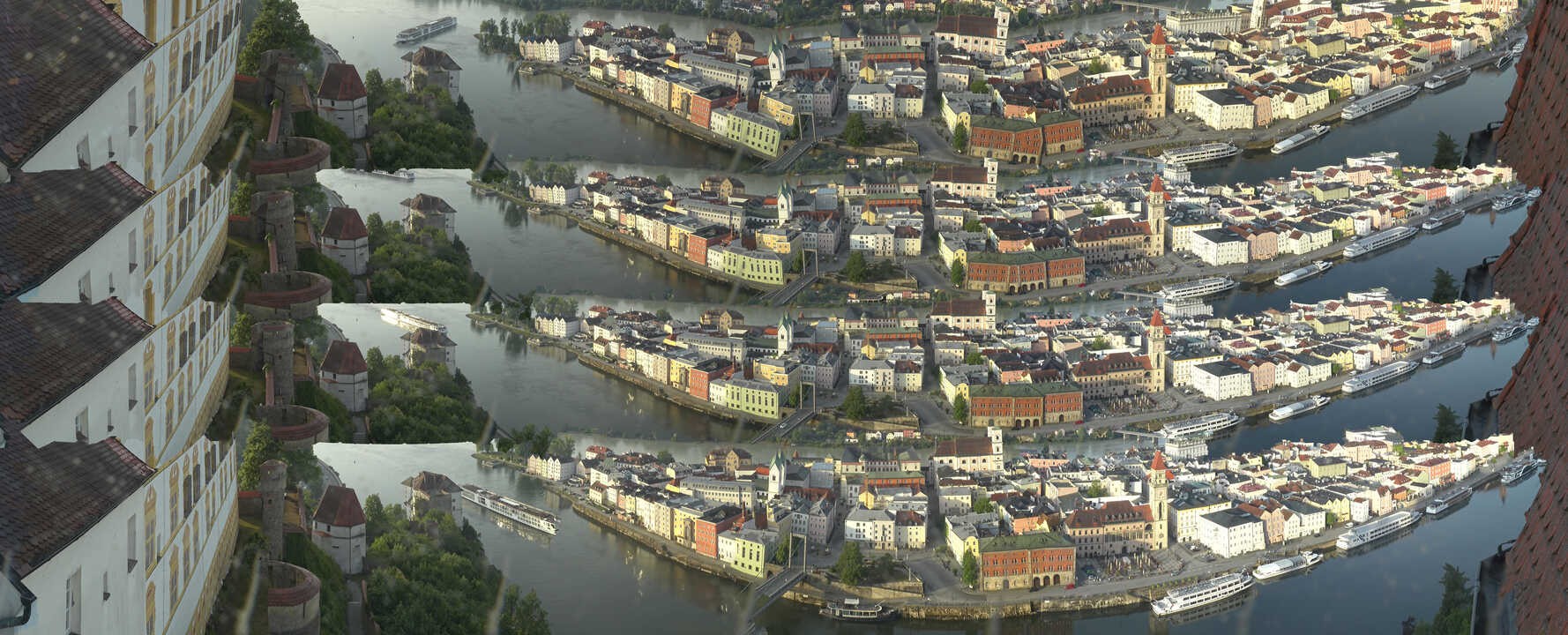 Archiv Foto Webcam Passau: Blick von der Veste Oberhaus auf Donau und Altstadt