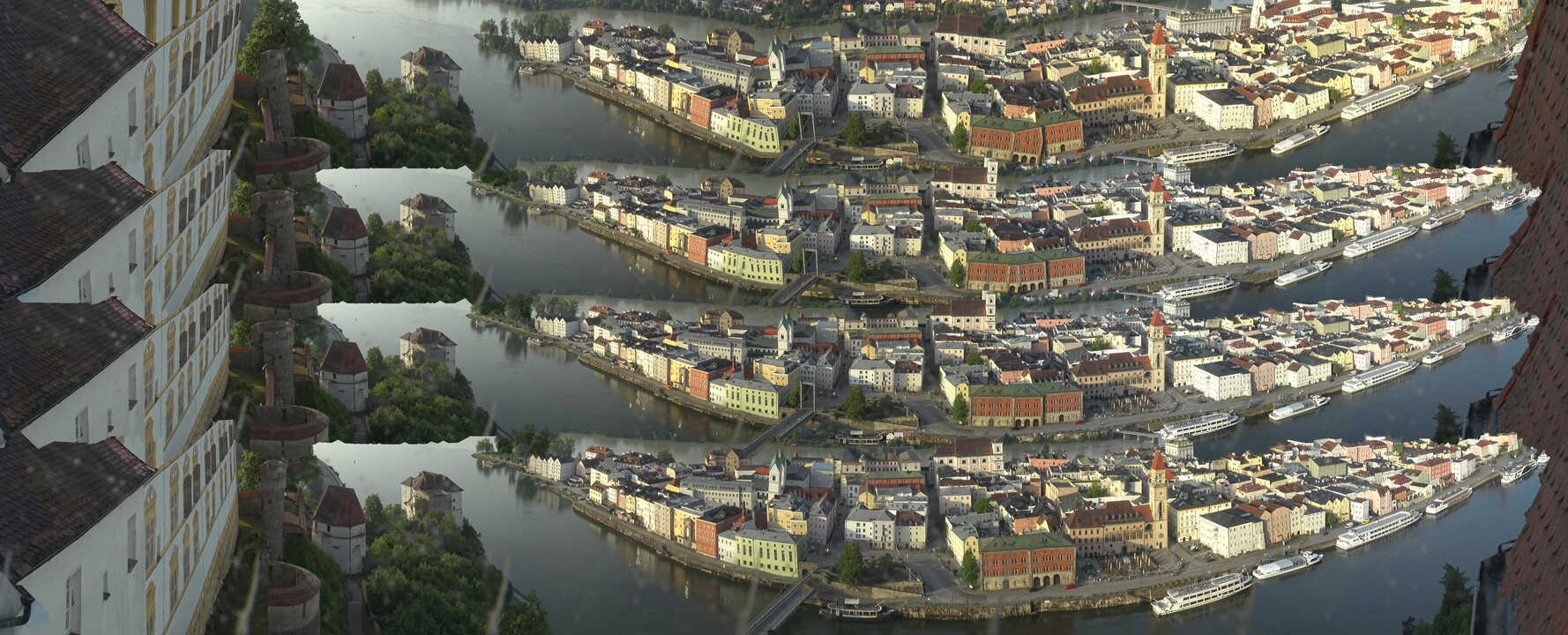 Archiv Foto Webcam Passau: Blick von der Veste Oberhaus auf Donau und Altstadt