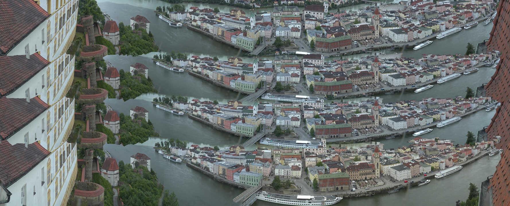 Archiv Foto Webcam Passau: Blick von der Veste Oberhaus auf Donau und Altstadt