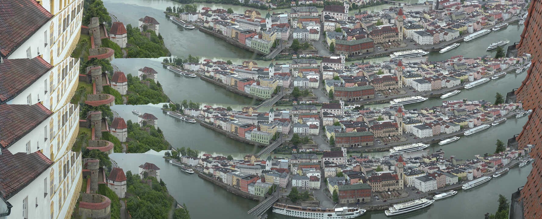 Archiv Foto Webcam Passau: Blick von der Veste Oberhaus auf Donau und Altstadt