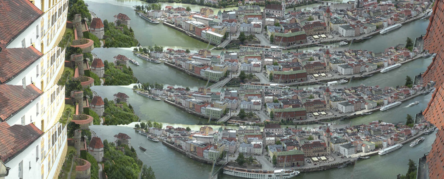 Archiv Foto Webcam Passau: Blick von der Veste Oberhaus auf Donau und Altstadt
