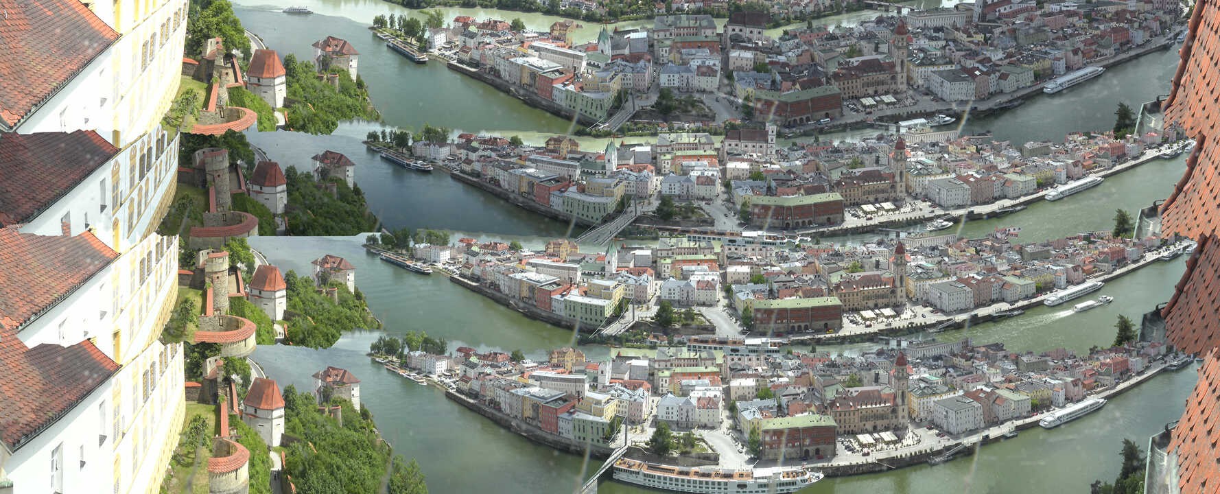 Archiv Foto Webcam Passau: Blick von der Veste Oberhaus auf Donau und Altstadt