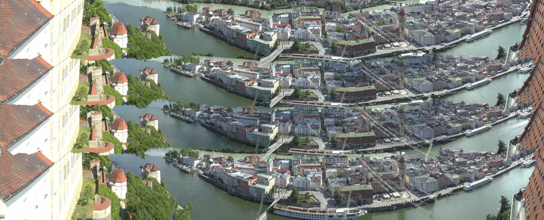Archiv Foto Webcam Passau: Blick von der Veste Oberhaus auf Donau und Altstadt
