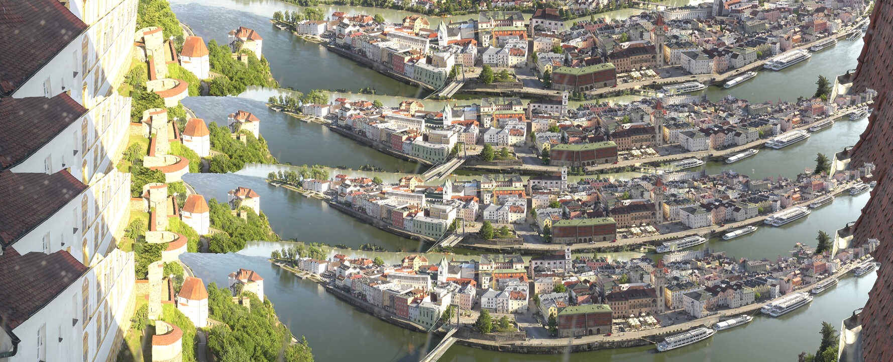 Archiv Foto Webcam Passau: Blick von der Veste Oberhaus auf Donau und Altstadt