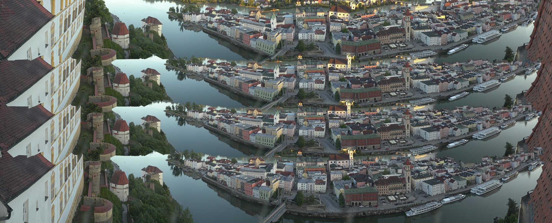 Archiv Foto Webcam Passau: Blick von der Veste Oberhaus auf Donau und Altstadt